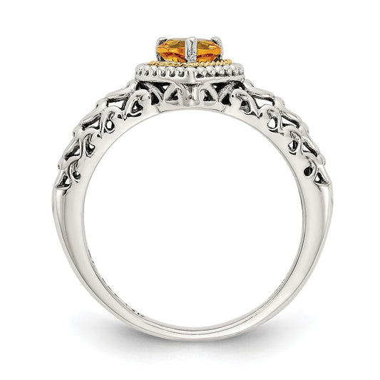 Shop Stylish Antiqued Heart Citrine Ring in Sterling Silver & 14K Gold Accent