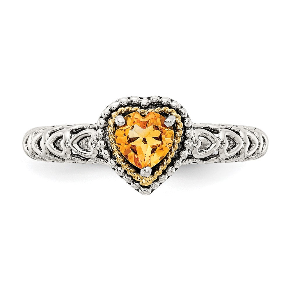 Shop Stylish Antiqued Heart Ring with Citrine, 14K Gold, & Silver Value