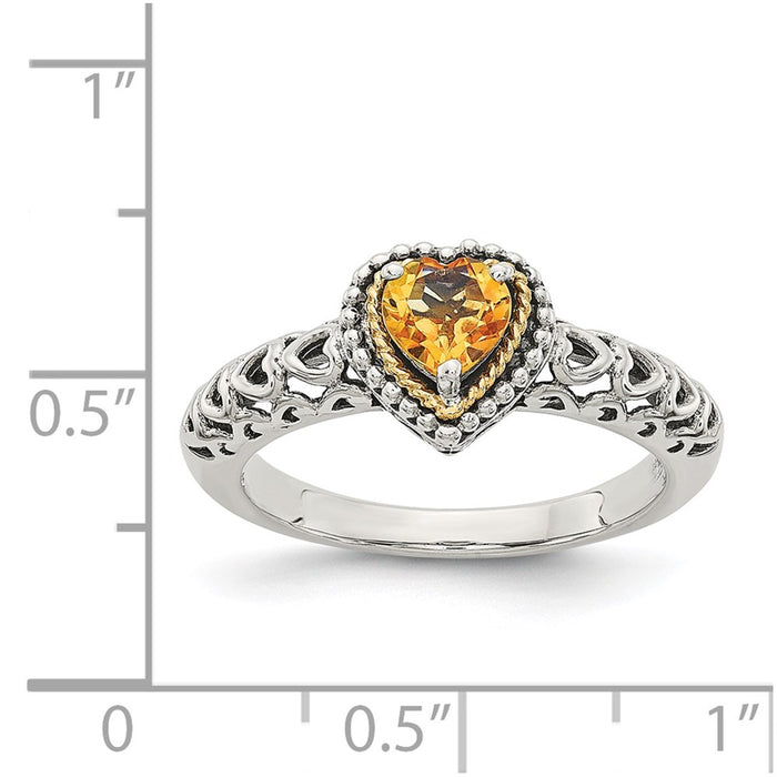 Shop Stylish Antiqued Heart Citrine Ring in Sterling Silver & 14K Gold Accent-4