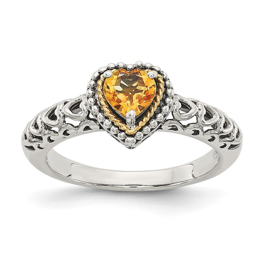 Shop Stylish Antiqued Heart Ring with Citrine, 14K Gold, & Silver Value