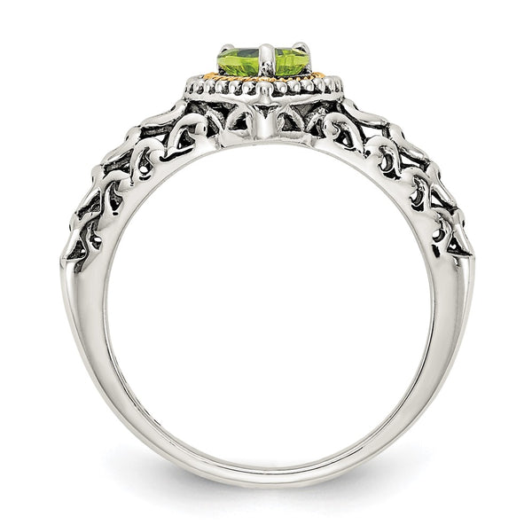 Antiqued Heart Ring in Sterling Silver with 14K Gold & Peridot