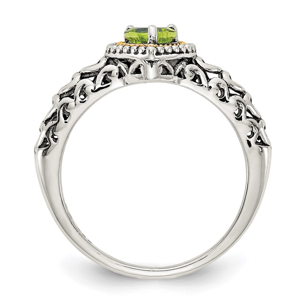 High-Quality Shey Couture Antiqued Heart Ring with Peridot & 14K Gold Accents