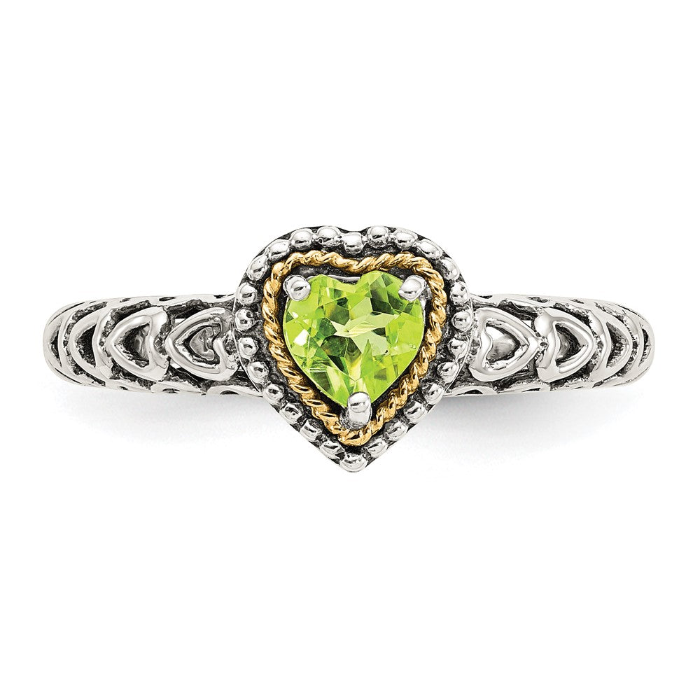 Shop Exclusive Antiqued Heart Ring: 14K Gold & Peridot in Sterling Silver