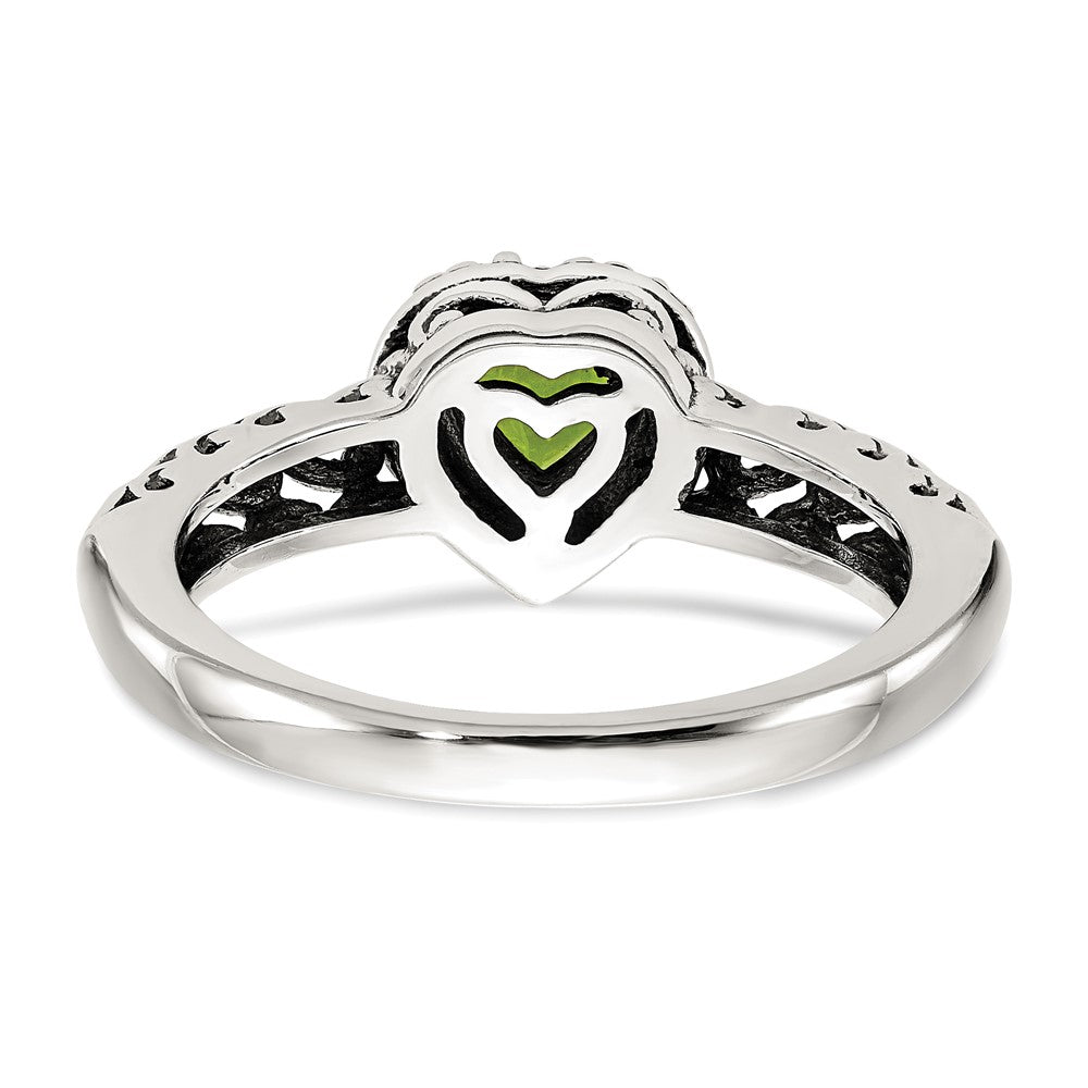 High-Quality Shey Couture Antiqued Heart Ring with Peridot & 14K Gold Accents
