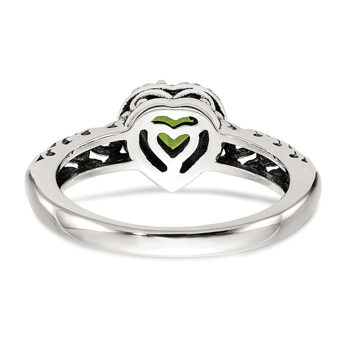 High-Quality Shey Couture Antiqued Heart Ring with Peridot & 14K Gold Accents-6