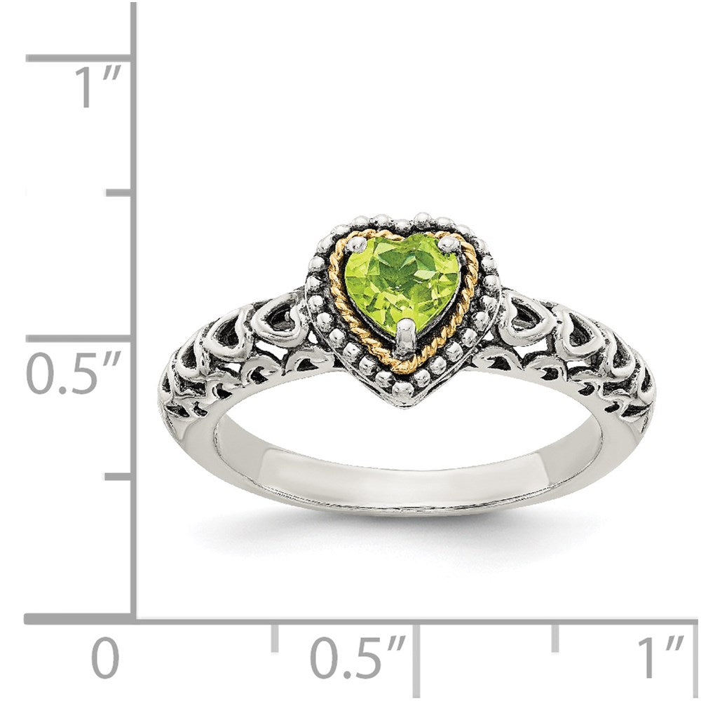 High-Quality Shey Couture Antiqued Heart Ring with Peridot & 14K Gold Accents