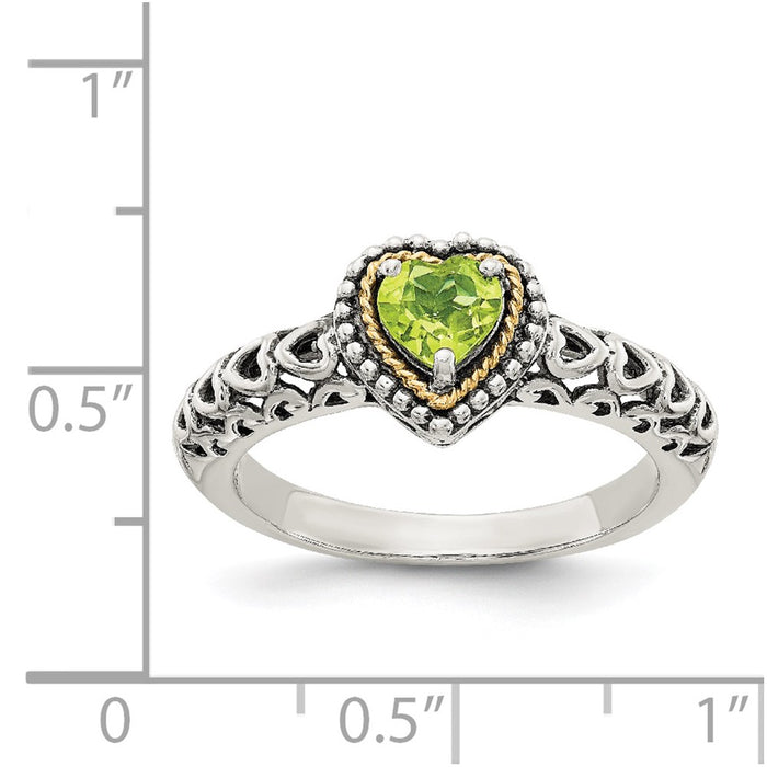 Shop Exclusive Antiqued Heart Ring: 14K Gold & Peridot in Sterling Silver-4