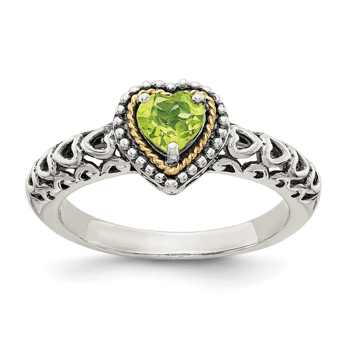 Shop Exclusive Antiqued Heart Ring: 14K Gold & Peridot in Sterling Silver-1