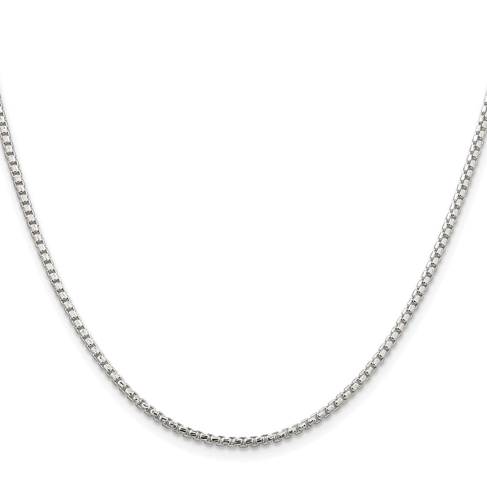 High-Quality Rhodium-Plated 2mm Diamond-Cut Round Box Chain - Stylish Sterling Silver