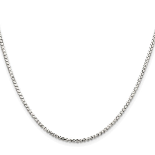 High-Quality Rhodium-Plated 2mm Diamond-Cut Round Box Chain - Stylish Sterling Silver