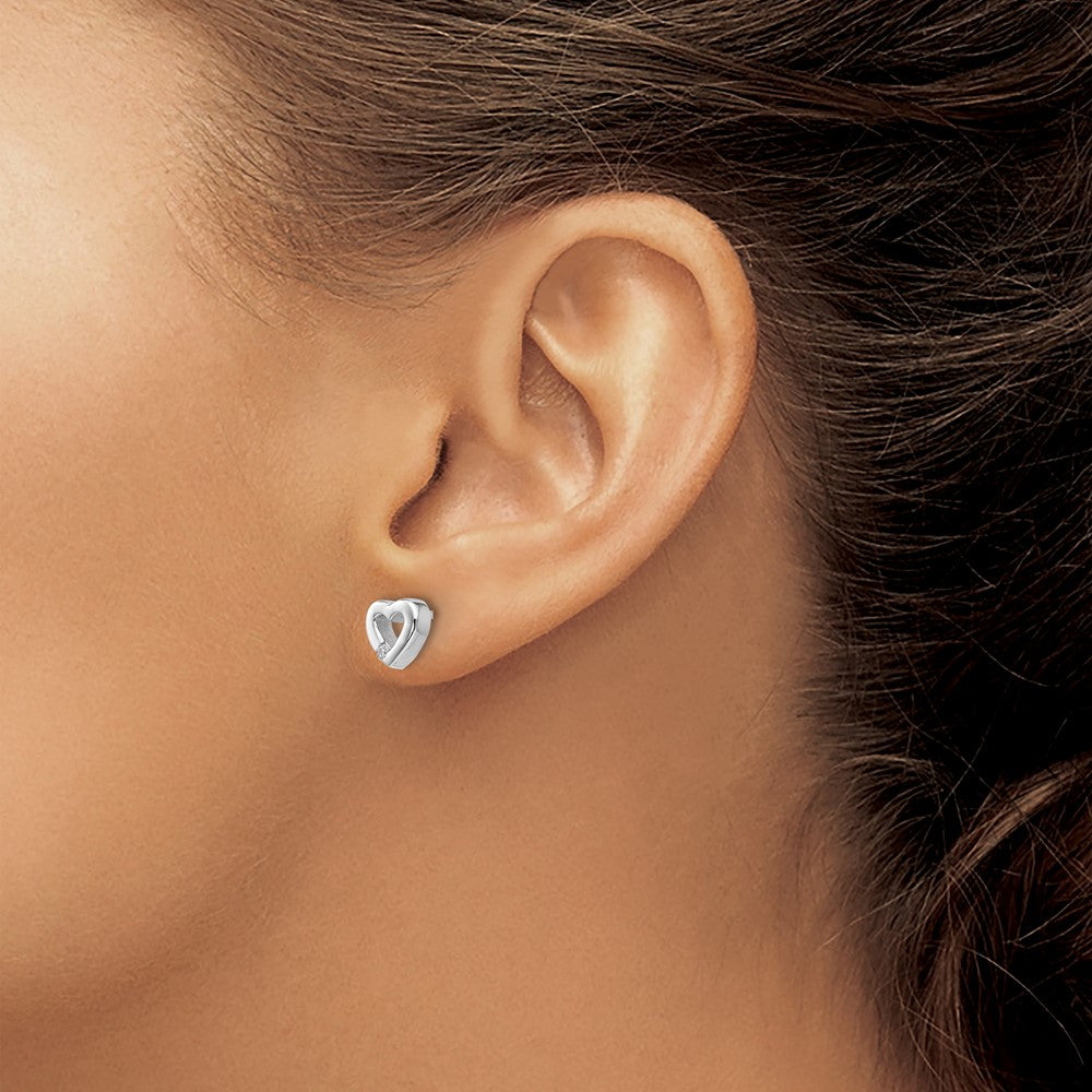 Exclusive White Ice Rhodium-Plated Sterling Silver Diamond Heart Earrings - Stylish Value!