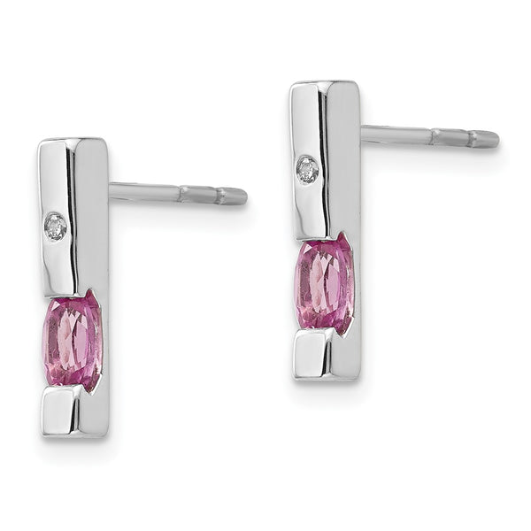 Rhodium-Plated Sterling Silver Dangle Earrings with Diamonds & Pink Tourmaline