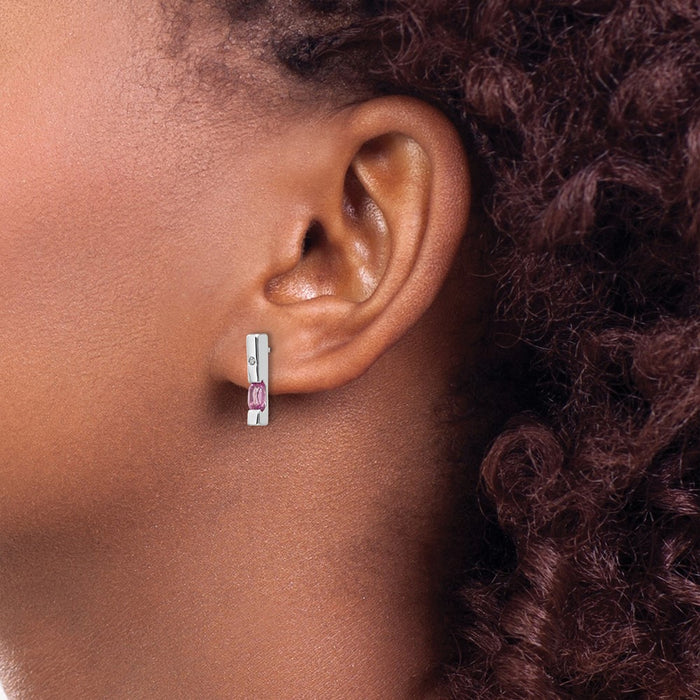 Buy Exclusive Rhodium-Plated Sterling Silver Dangle Earrings with Diamonds & Pink Tourmaline - Stylish Luxury!-3