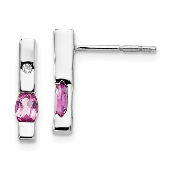 Rhodium-Plated Sterling Silver Dangle Earrings with Diamonds & Pink Tourmaline