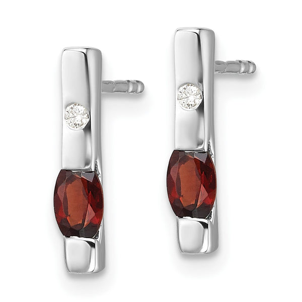 Rhodium-Plated Sterling Silver Garnet & Diamond Stud Earrings