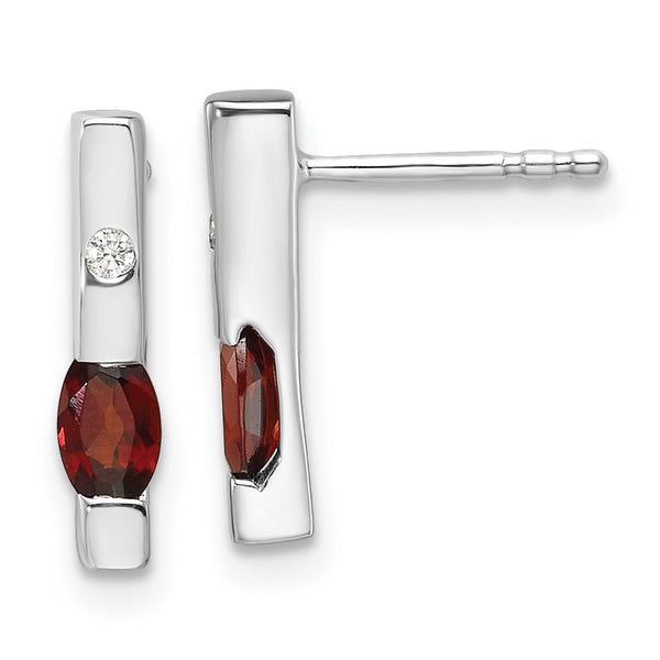 Rhodium-Plated Sterling Silver Garnet & Diamond Stud Earrings