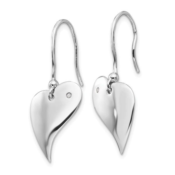 Rhodium-Plated Sterling Silver Heart Earrings with White Ice Diamonds