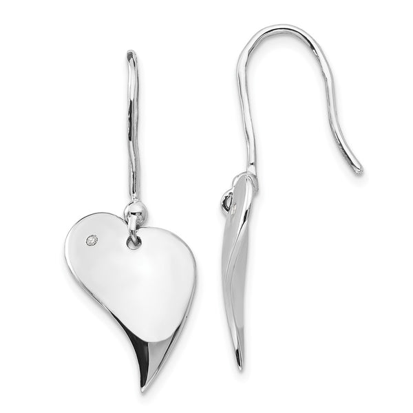 Rhodium-Plated Sterling Silver Heart Earrings with White Ice Diamonds