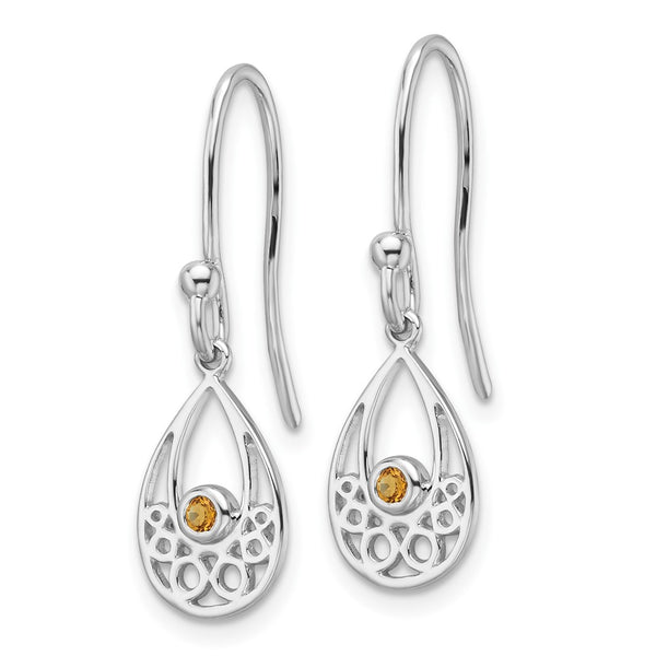 Citrine Shepherd Hook Earrings - .85mm White Ice Sterling Silver