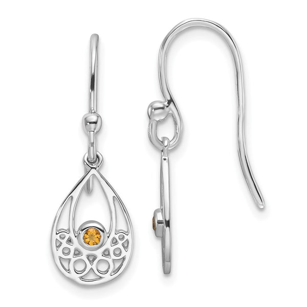 Citrine Shepherd Hook Earrings - .85mm White Ice Sterling Silver