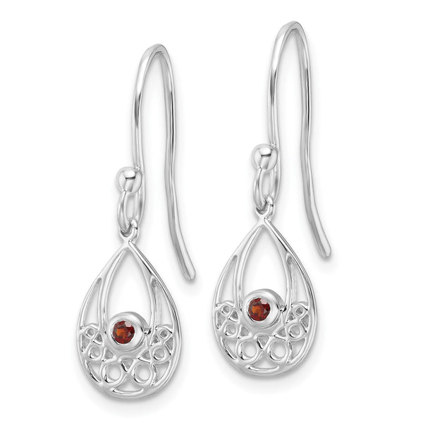 Rhodium-Plated Sterling Silver Garnet Earrings
