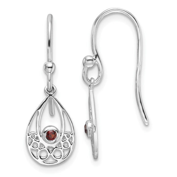 Rhodium-Plated Sterling Silver Garnet Earrings
