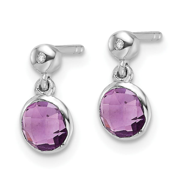 Rhodium-Plated Sterling Silver Diamond & Amethyst Earrings