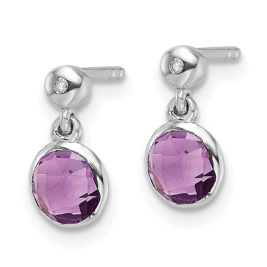 High-Quality Rhodium-Plated Sterling Silver Diamond & Amethyst Earrings - Stylish Value!