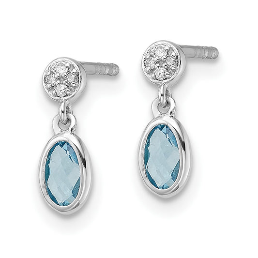 Exclusive 14K Rhodium-Plated Sterling Silver Diamond & Blue Topaz Earrings
