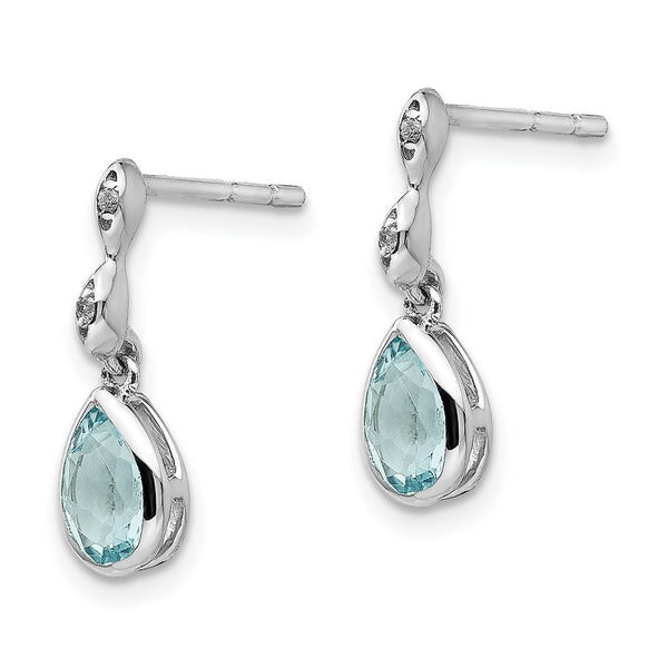 White Ice Rhodium-Plated Sterling Silver Teardrop Earrings, Blue Topaz Diamond Accents