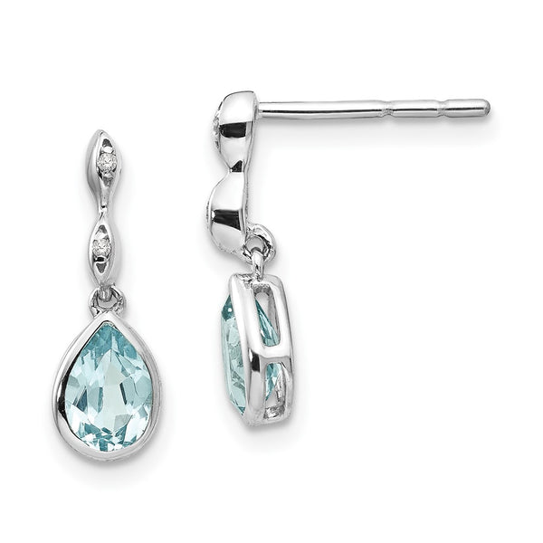 White Ice Rhodium-Plated Sterling Silver Teardrop Earrings, Blue Topaz Diamond Accents