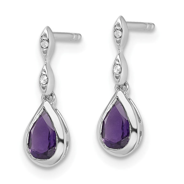 Teardrop Amethyst & Diamond Earrings - Sterling Silver