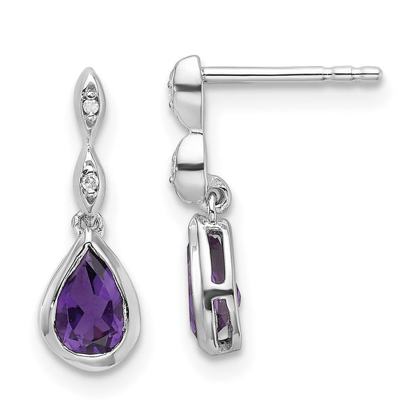 Teardrop Amethyst & Diamond Earrings - Sterling Silver