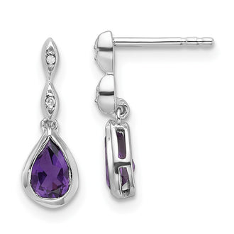 High-Quality Teardrop Amethyst & Diamond Earrings | Stylish Sterling Silver Value