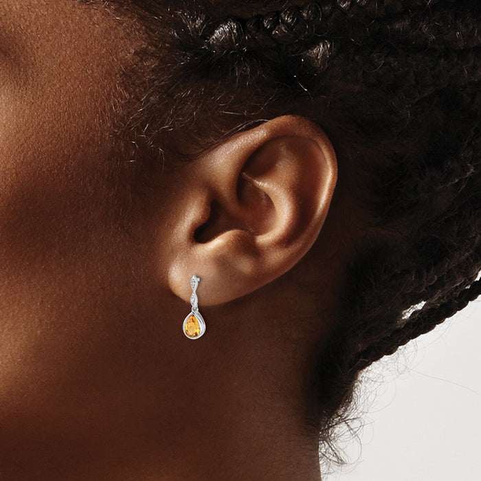 Exclusive White Ice Sterling Silver Teardrop Earrings with Diamonds & Citrine - Stylish Value!-3