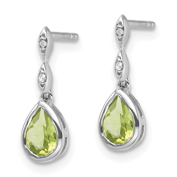 White Ice Sterling Silver Teardrop Earrings with Diamond & Peridot