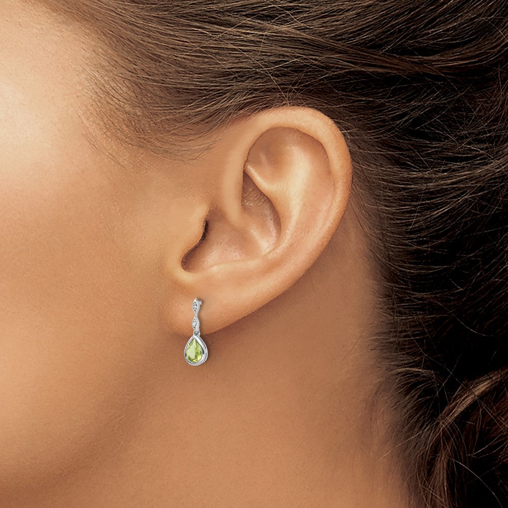 Buy Designer White Ice Sterling Silver Teardrop Earrings with Diamond & Peridot
