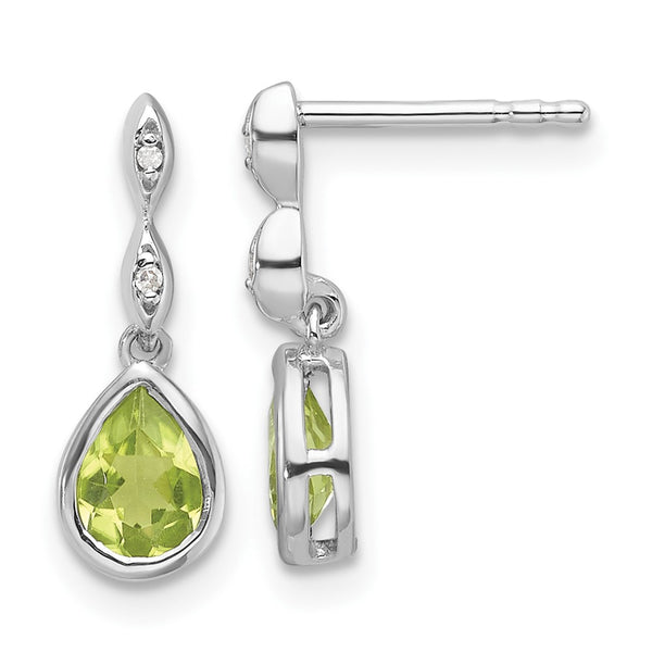 White Ice Sterling Silver Teardrop Earrings with Diamond & Peridot