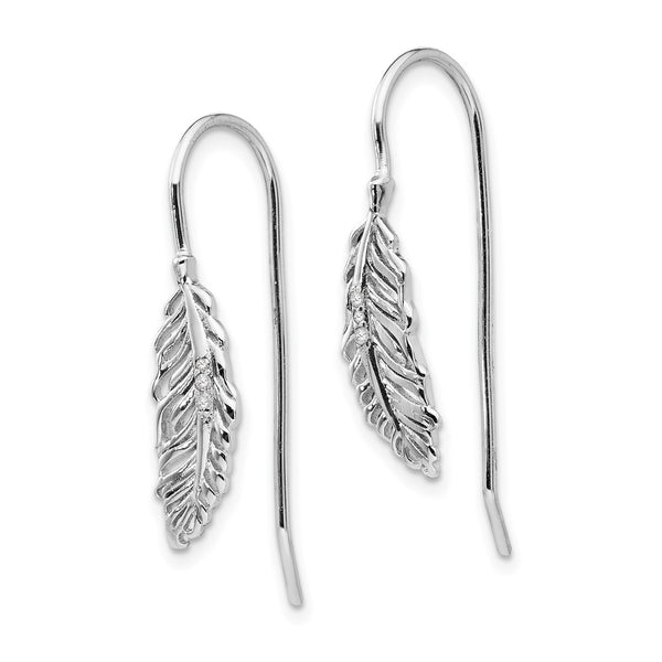 White Ice Sterling Silver Rhodium-Plated Diamond Feather Earrings