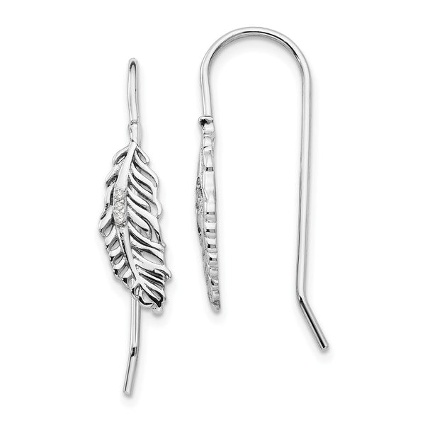 White Ice Sterling Silver Rhodium-Plated Diamond Feather Earrings