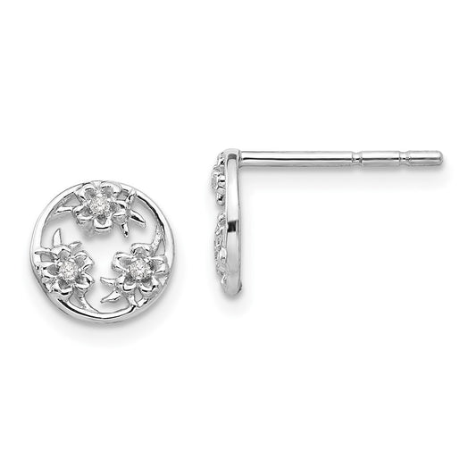 Buy Stylish Rhodium-Plated Sterling Silver Flower Stud Earrings, 0.85mm