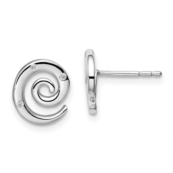 White Ice Rhodium-Plated Sterling Silver Diamond Swirl Studs