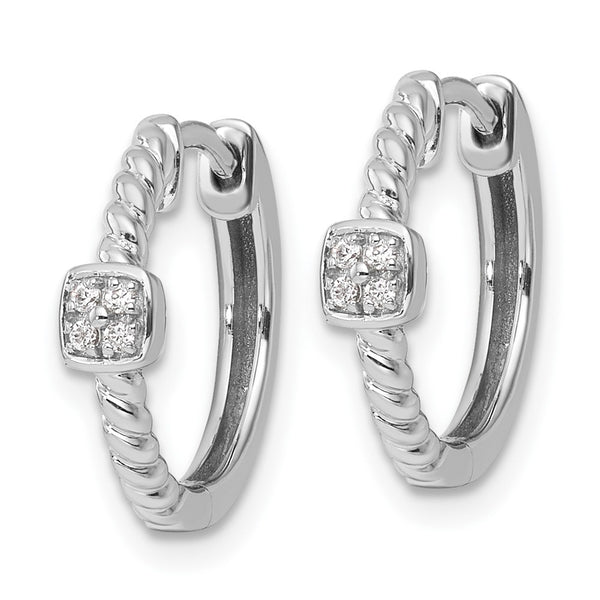 White Ice Rhodium-Plated 14K Silver Diamond Hinged Hoops