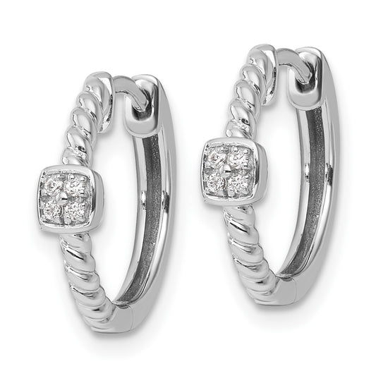 Shop Stylish White Ice Rhodium-Plated 14K Silver Diamond Hinged Hoops