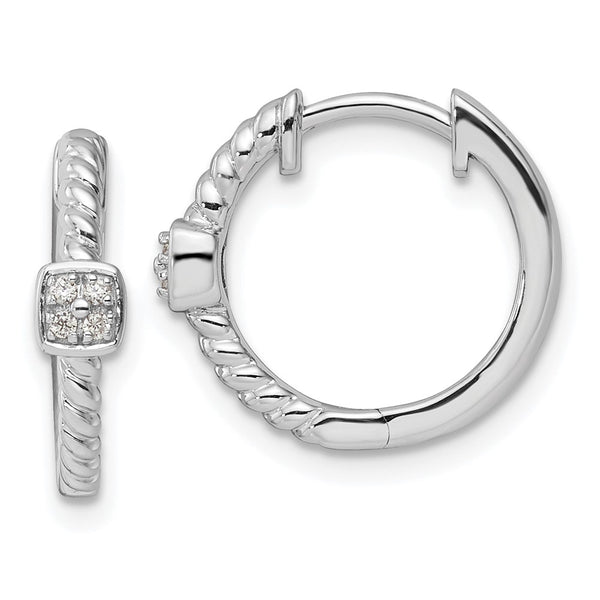 White Ice Rhodium-Plated 14K Silver Diamond Hinged Hoops
