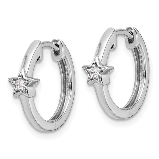 Buy Stylish Rhodium-Plated Sterling Silver Diamond Star Hoop Earrings - 1.5"