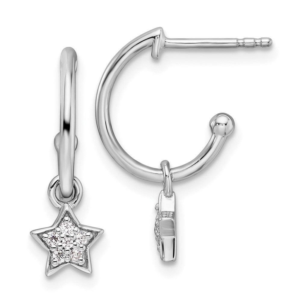 High-Quality White Ice Rhodium-Plated Sterling Silver Diamond J-Hoops - Stylish!