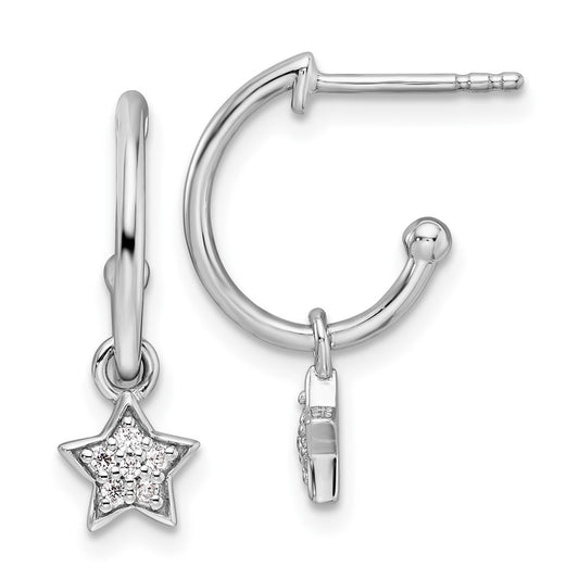 High-Quality White Ice Rhodium-Plated Sterling Silver Diamond J-Hoops - Stylish!