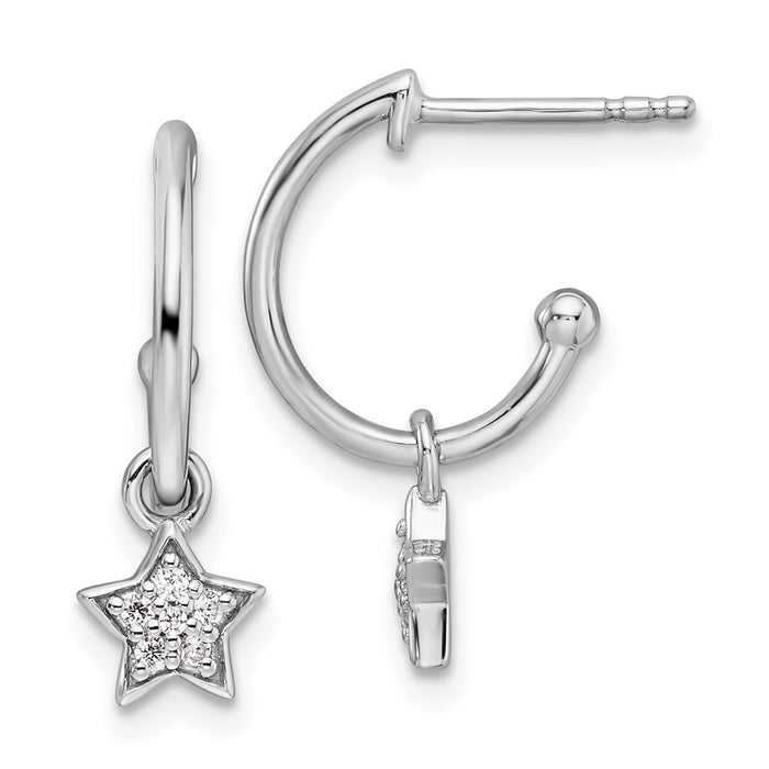 High-Quality White Ice Rhodium-Plated Sterling Silver Diamond J-Hoops - Stylish!-1