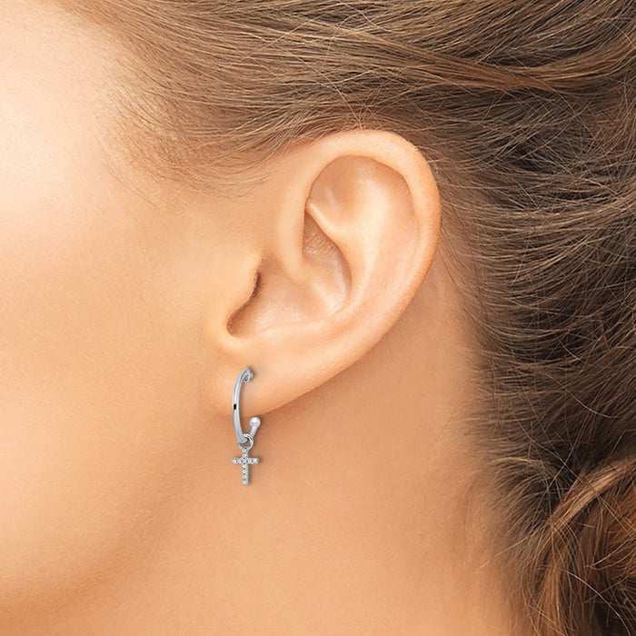 Exclusive White Ice Rhodium-Plated Sterling Silver Diamond Cross Earrings - Stylish Value-3